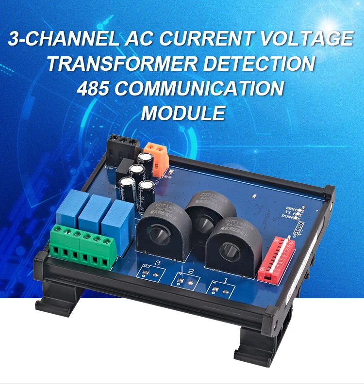 product huaqingjun 3 channel rs485 current voltage transformer detect module 001a high precision rs485 modbus rtu acquisition module357-2