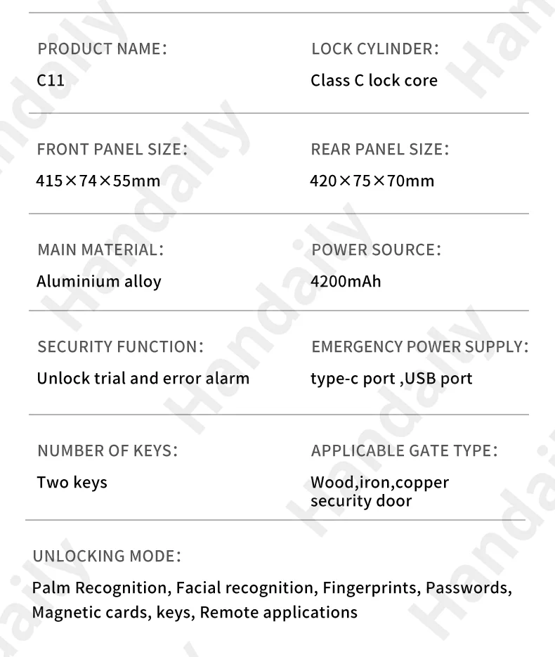 handaily palm face recognition door lock for home fingerprint tuya app remote control video intercom smart lock multi language c11-11