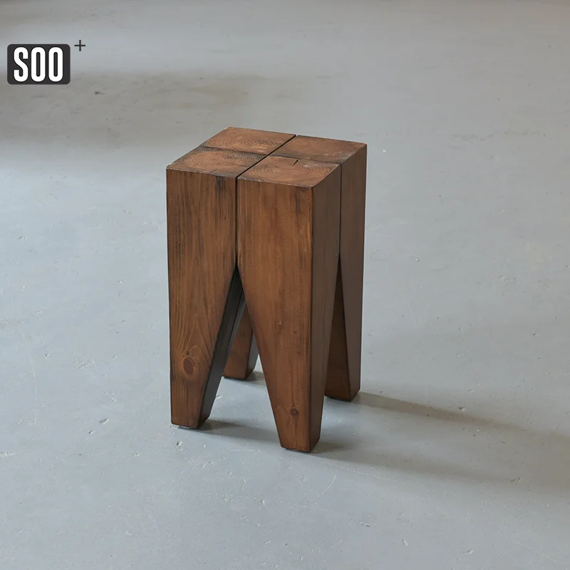 Backenzahn Stool German Designer square Stool Nordic Solid Wood Old Low Stool Creative Edge