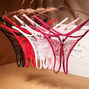 HD187 T-back Lady Sexy Eyelash Lace Hot Open-crotch Style Sexy Lingerie Low Waist Diamond Decorations Transparent Underwear