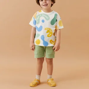 OEM Kids Unisex Boys Girl Summer Knitted Cotton Oversized T-shirt Colorful and Shorts Breathable Casual Kids Clothes Set