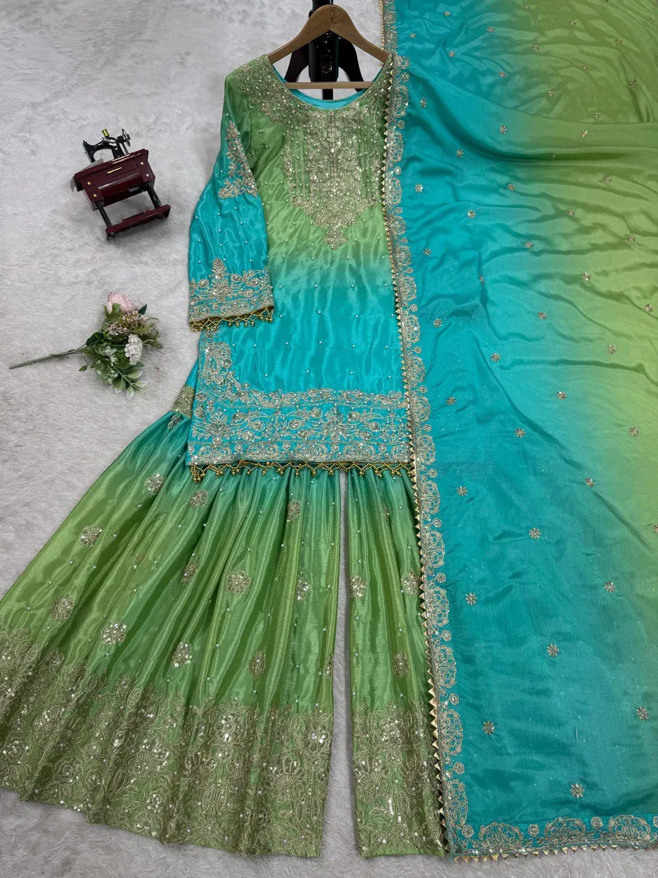 Heavy Chinon Silk with Digital Print With Emb Siquance Work Price Gown with Dupatta Suit Wedding Partywear India Bulk Product