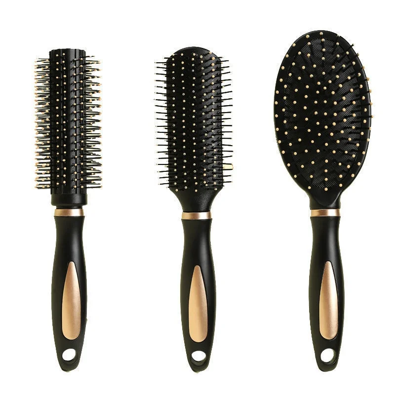 High Quality Black Ionic ABS & Nylon Hair Brush Set Air Cushion Massage Comb with Antistatic Rib for Salon Curly Hair Styling