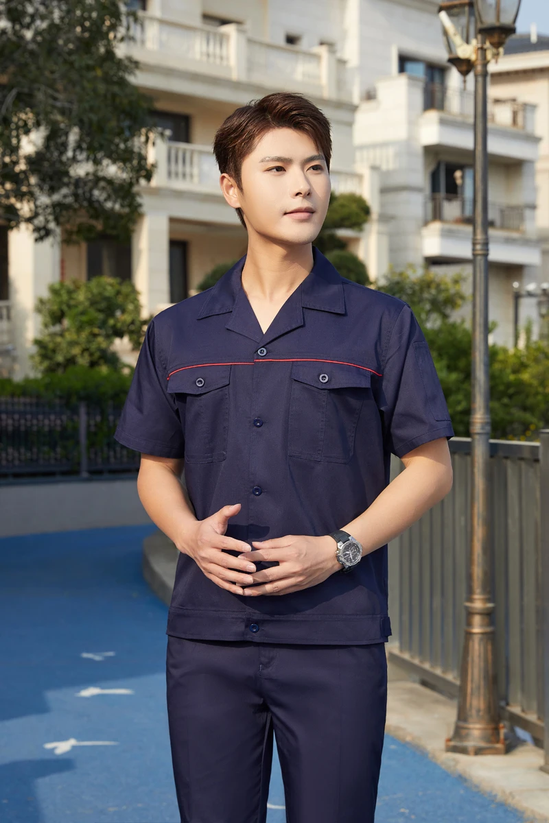 Summer workwear set men thin long short-sleeved site workshop labor construction engineering securit