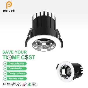 PULUOTI Modern 55mm 8W LED Recessed Spotlight Indoor Lighting Round Adjustable Down Light Lamp New Design with Aluminum Silver