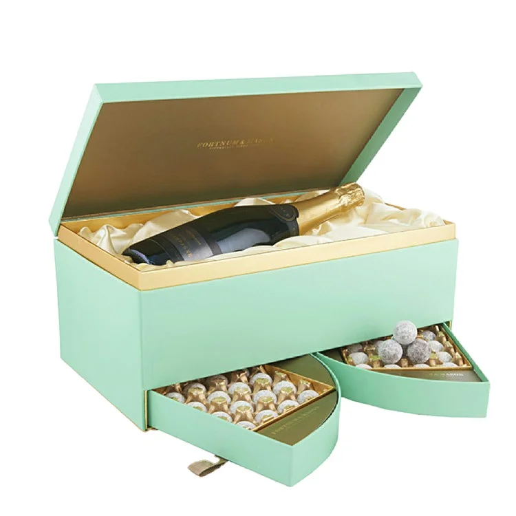 Custom Double  Layer Champagne Packaging Box Wine Cardboard Gift Box With Chocolate Drawer Set Packaging