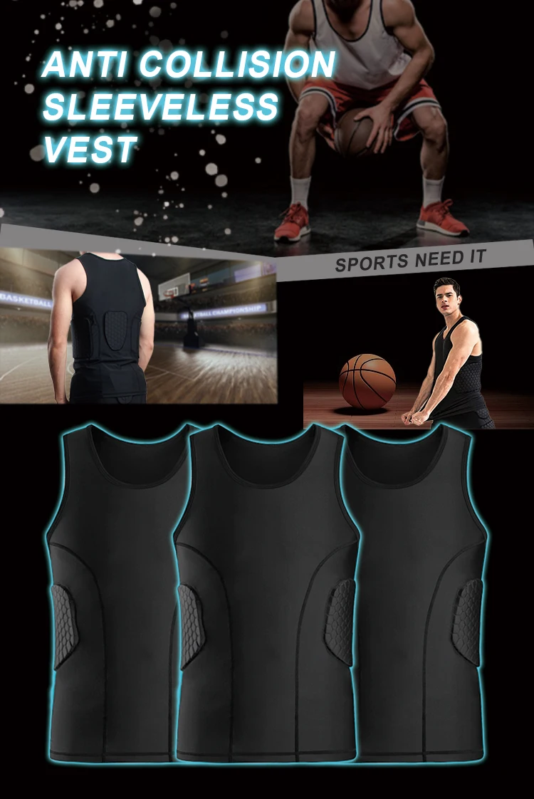 Man Anti-collision basketball Jersey Quick Dry Training Compression Padded Vest 