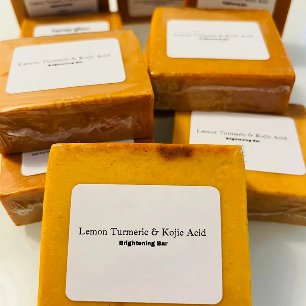 Natural Handmade  Turmeric  Lemon Soap Custom Private Label Whitening Acne Removal Kojic Acid Soap Bath and Face Soap