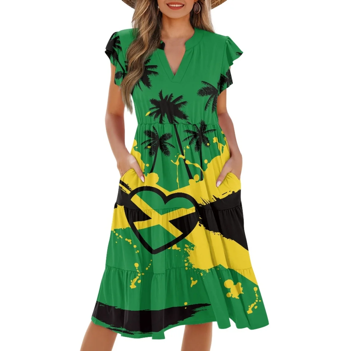 Jamaican Flag Pattern Print Dress