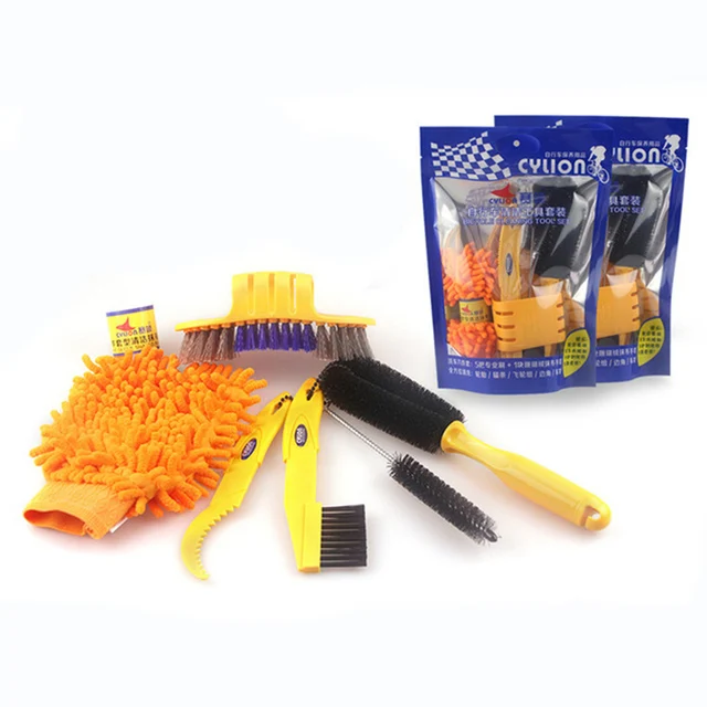 6 pcs/lot Bicycle Chain Cleaner Cycling Cleaning Tire Brushes Tool Kits set MTB Road Bike Clean Gloves Bicycle Cleaning Kit