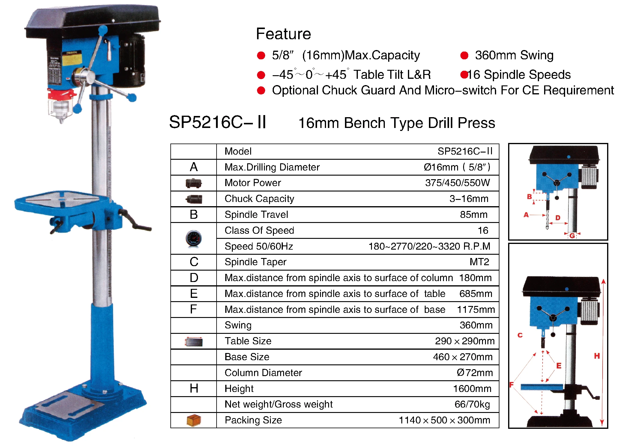Zj4116h Drill Press Manual SP5216B-II - 16mm Drilling Machine for