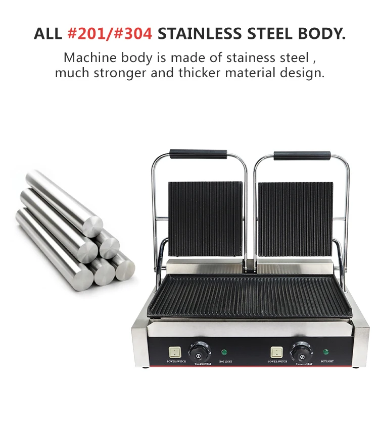 Electric Panini Press Grill Stainless Steel Sandwich Maker Double Plate Food Machinery contact grill supplier