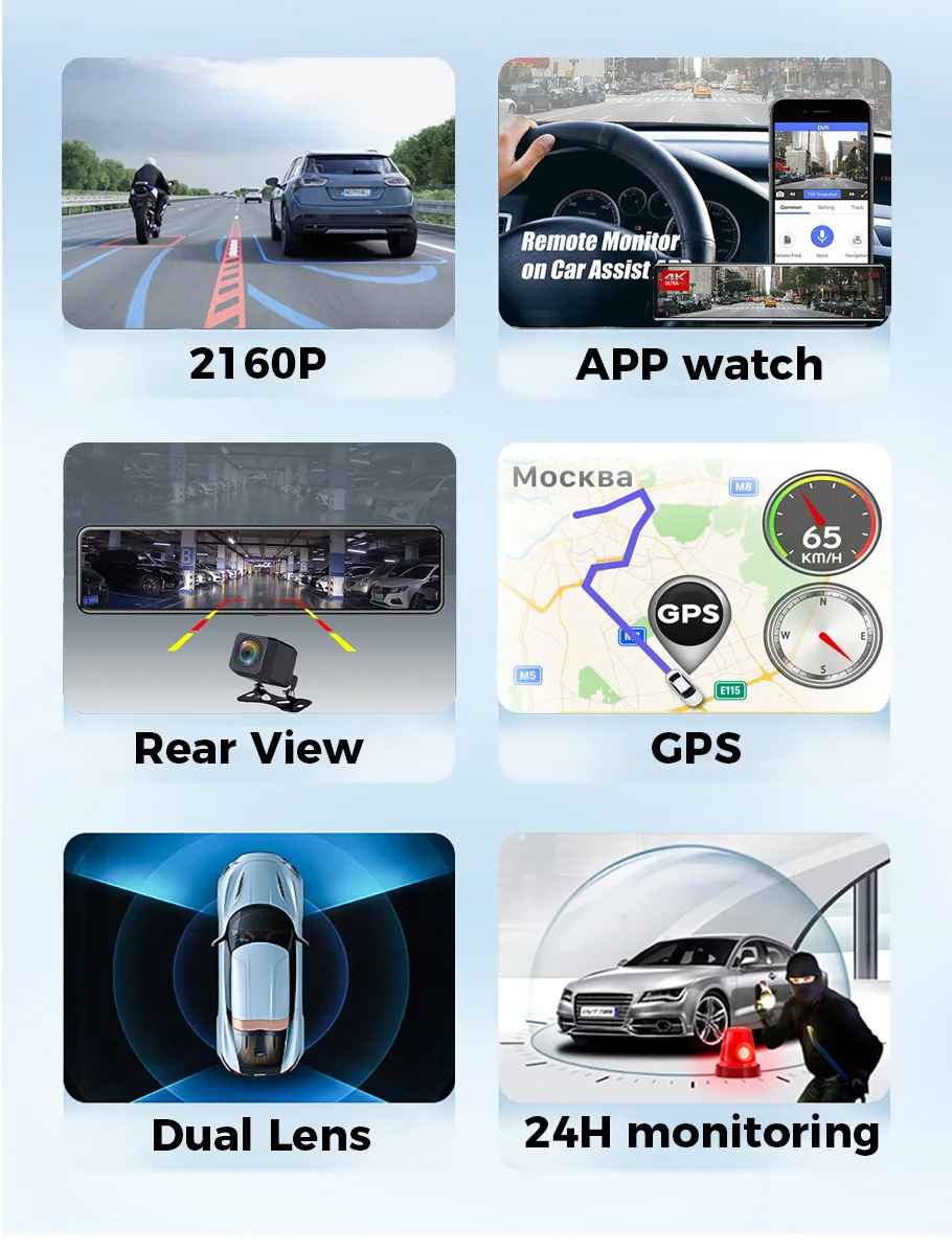 12 Inch Touch Screen Dash Cam Mirror 2 Channel Wifi Gps Dashcam 4k