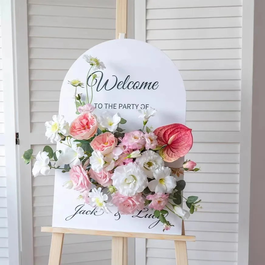 Luxury Style White Plastic Flores Artificial Flowers High Quality Welcome Signs No Electricity Required Wedding Party Decoration - Image 2