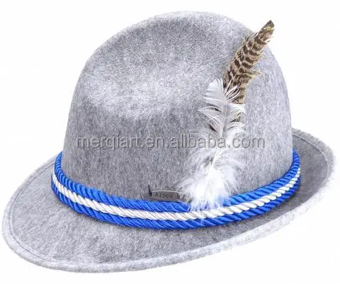 Новая мода баварский цилиндр немецкой альпийской баварский Октоберфест шляпа цвета с белыми перьями