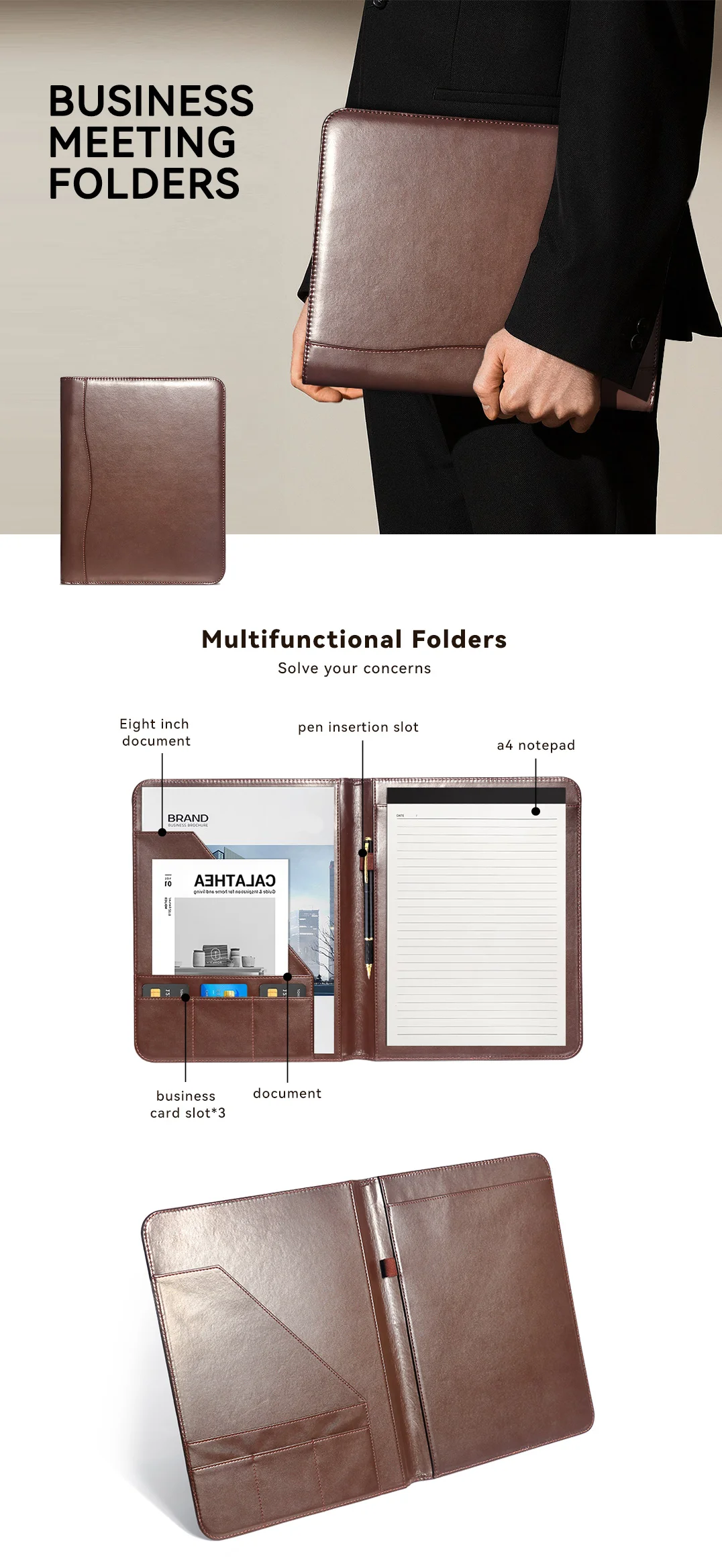 Document Folder For Interview Hot Sale Portfolio Leather Binder Interview Organizer Business A4 ...