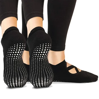 Custom Logo Low MOQ Cotton Non-Slip Comfortable Silicone Ankle Yoga Socks Straps for Women Pilates Ballet Barre Socks