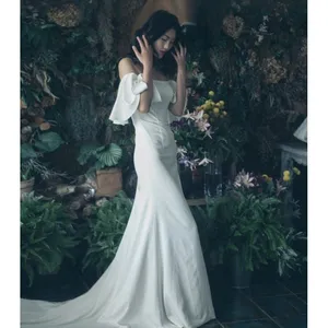 French White Luxurious Satin Wedding Dress, Elegant and Simple Women's Ball Dress, Luxurious Satin Dress