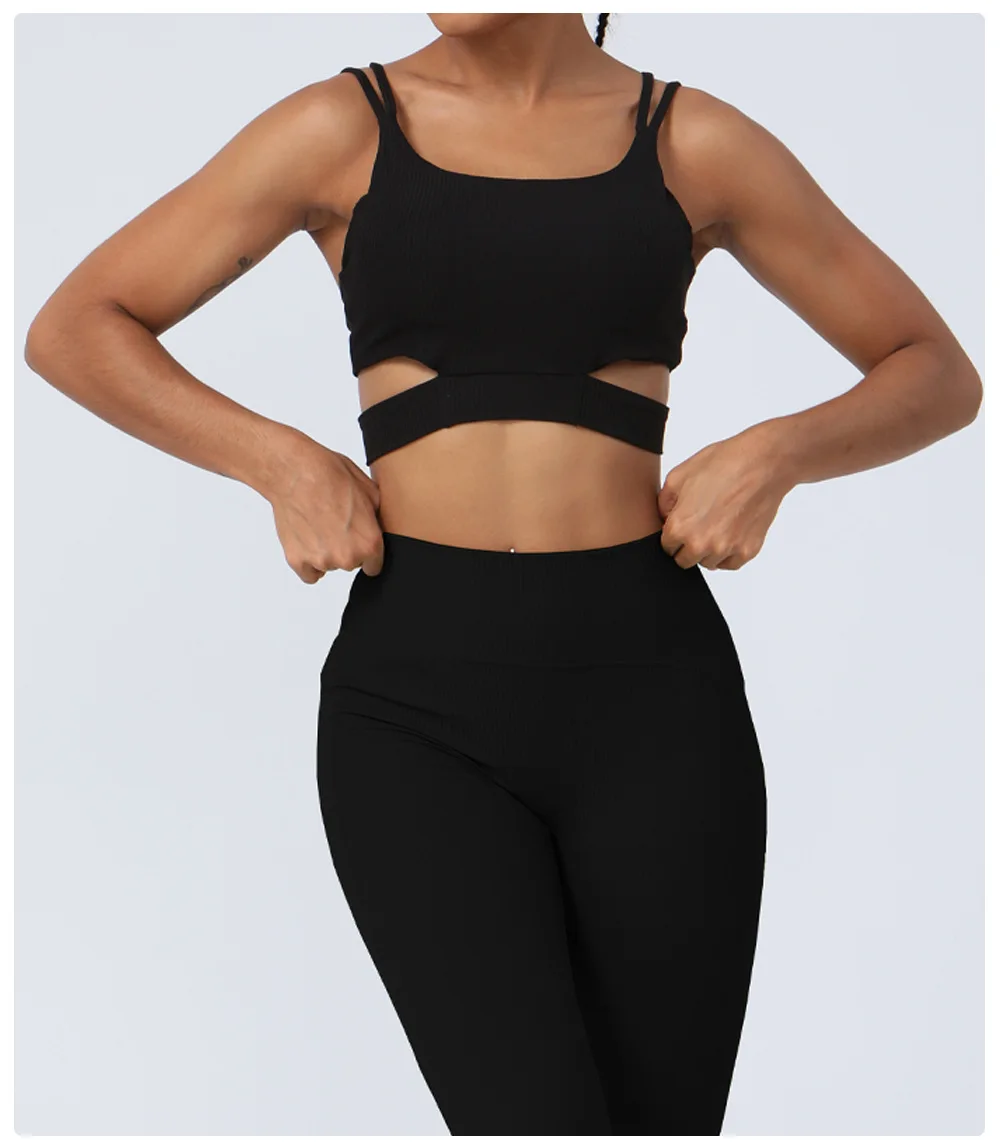 New Sportswear High Impact Sports Bra Seamless Ribbed Leggings Gym