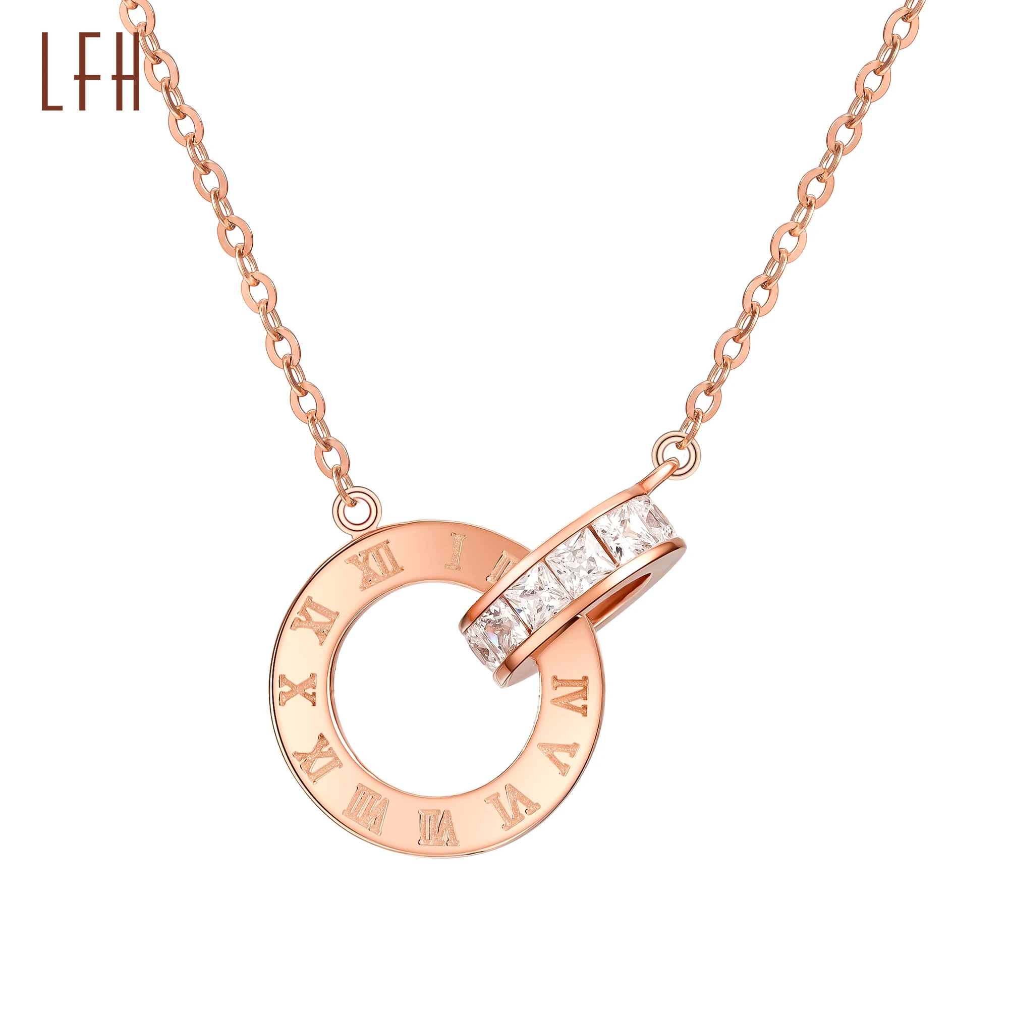 Women Love Roman Numbers Collar 18k Real Gold Necklace Ring Crystal