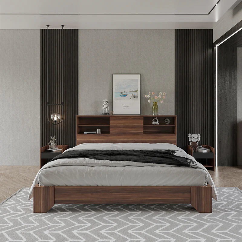 Modern  Melamine Queen Size Bedroom Furniture Set Wooden Sliding Door Wardrobe & Makeup Table Bedroom Furniture Set