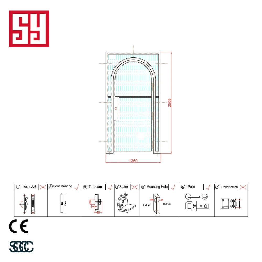 Modern Durable Finished Clear Glass Iron Swing Door for Bedroom Apartment Hall Entry Living Room with Easy Installation details