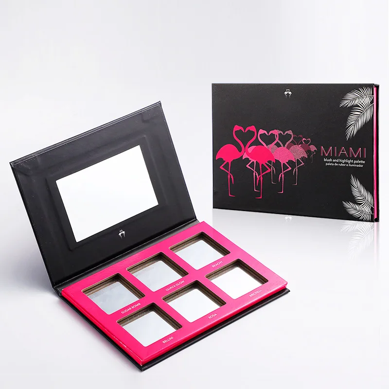 Custom Magnetic Close Flip Paper Makeup Box for Women Factory Cosmetic Packaging with Mirror for Foundation Embossed Printing