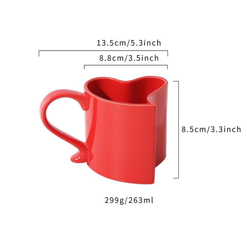 Red Heart Shaped Porcelain Tea Cups & Saucers for Couples on Valentine's Day for Cappuccino & Coffee manufacture