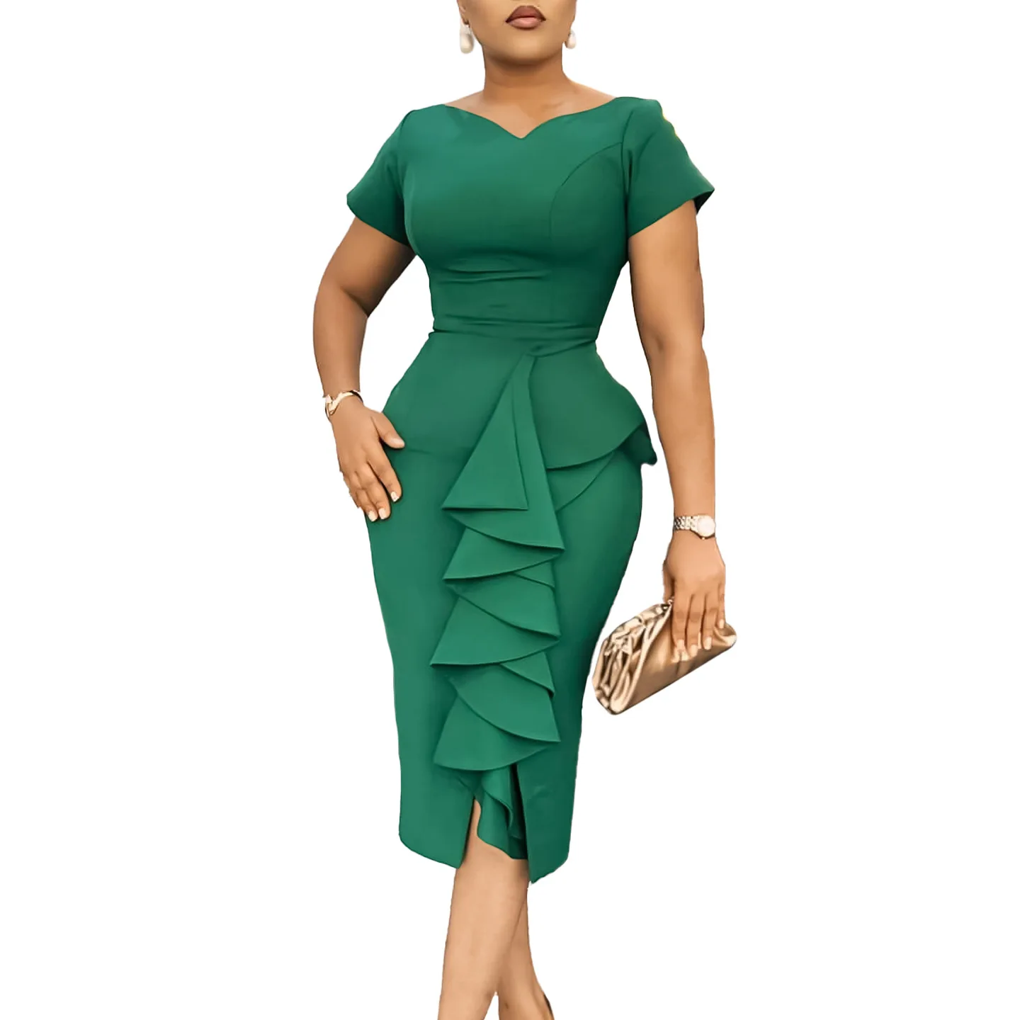green emerald velvet dress Fashion Church Dresses Women Elegant Casual Office Dress Printed Puff –  Mega Mart Center