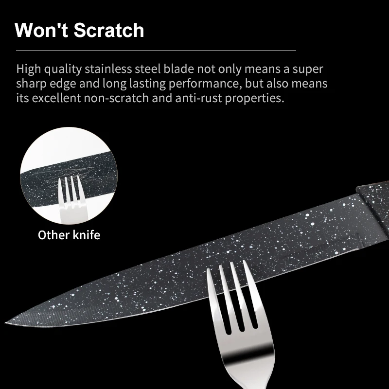 Wholesale Multifunctional Chef Knife Set Stainless Steel 6 PCS Non-stick Coated Kitchen Knife Set with Plastic Sheath