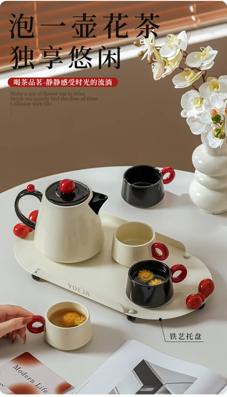 product hot sale of red modern ceramic tea set home gifts must be set of 4 tea set143-54