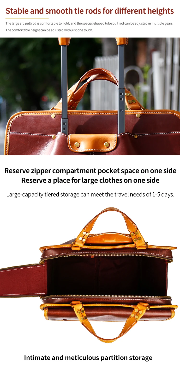 Guangzhou Travelling Bags Trolley Luggage Custom Suitcase Genuine Leather Luggage Bags Cases Travel 4 Wheels Trolly Bag