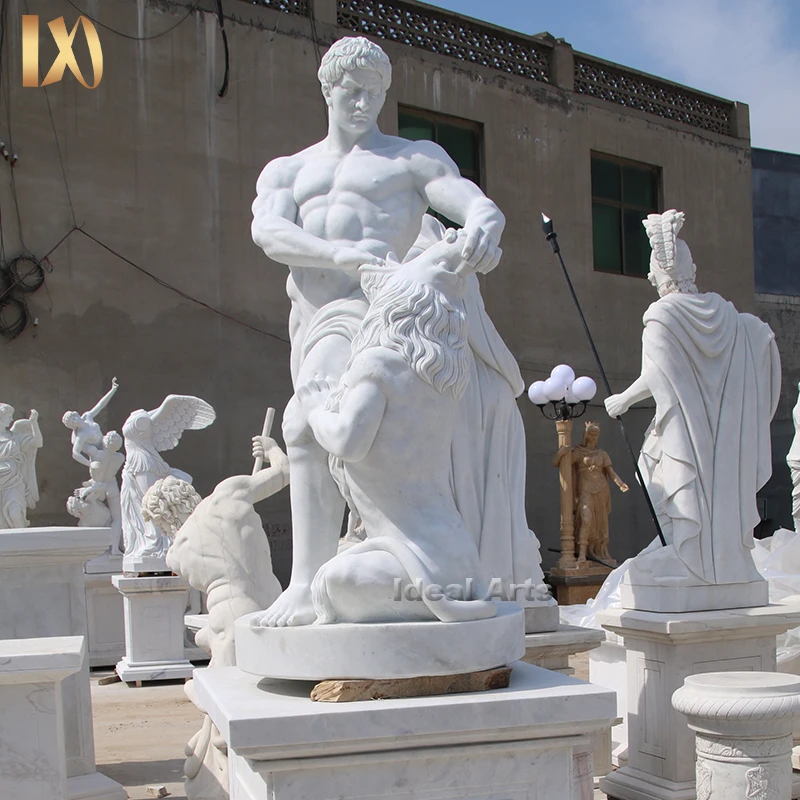 理想的な芸術有名なギリシャの屋内芸術男性像大理石の石の男ライオンの