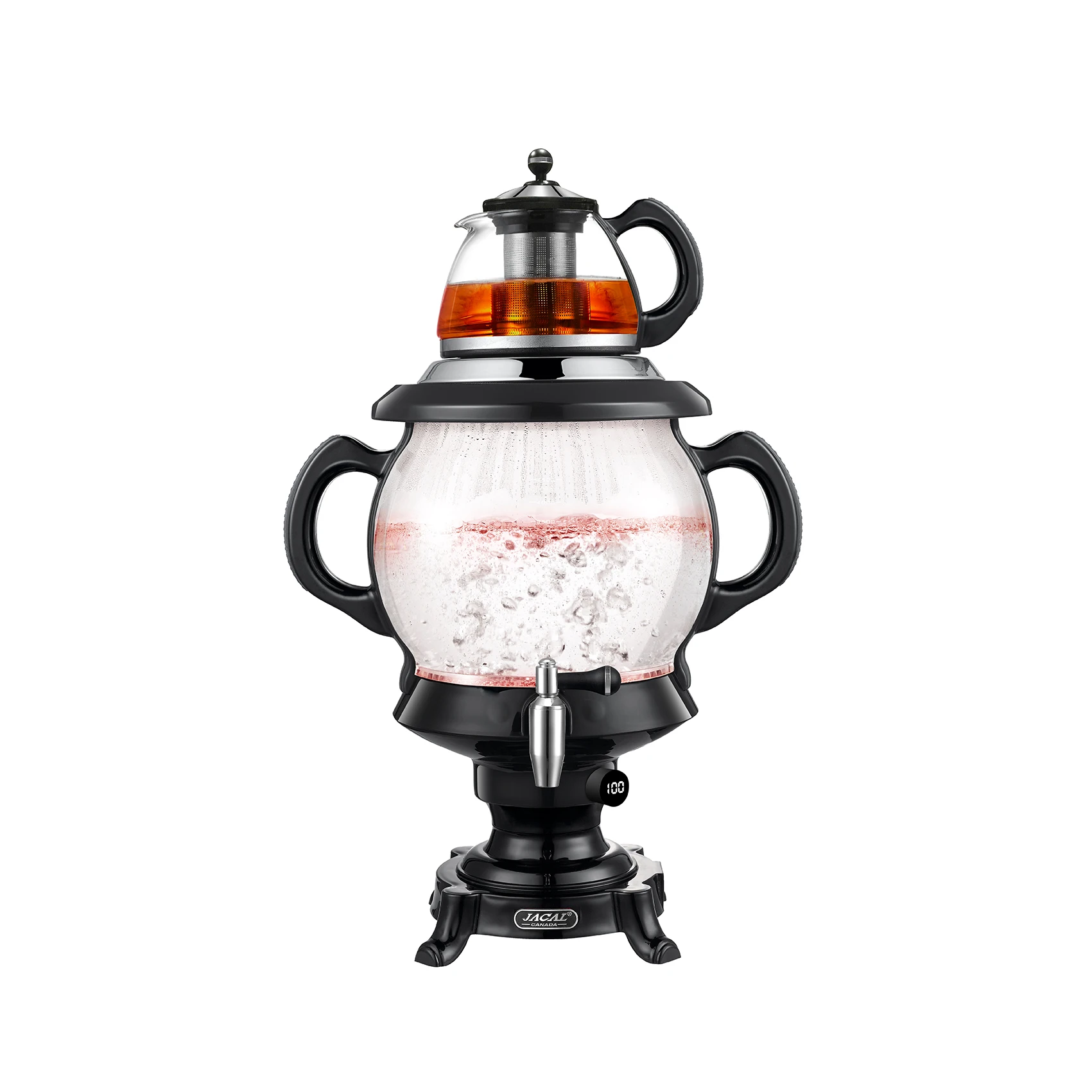 3.2L Electric Samovar, SS and Black with Glass Teapot