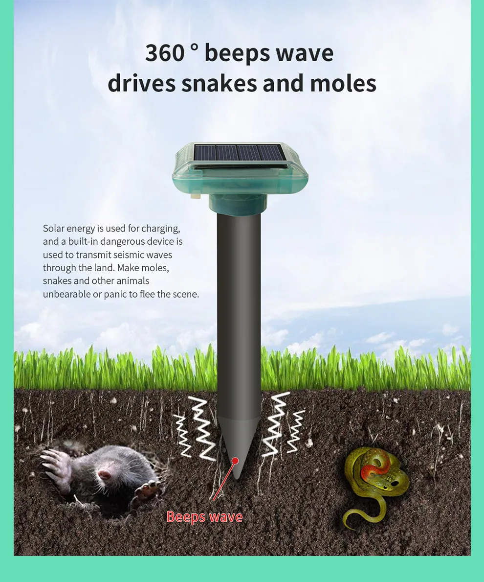 Saijzek OEM SJZ-038 free sample repel mole snake mice 2/4/6pack 600sqm effective range solar mole snake mice repeller factory