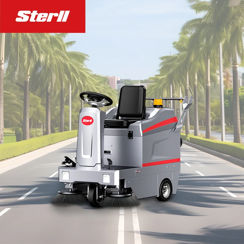 STERLL ST1 ride on floor cleaning machine warehouse workshop iron filings industrial waste sweeper tricycle with water gun