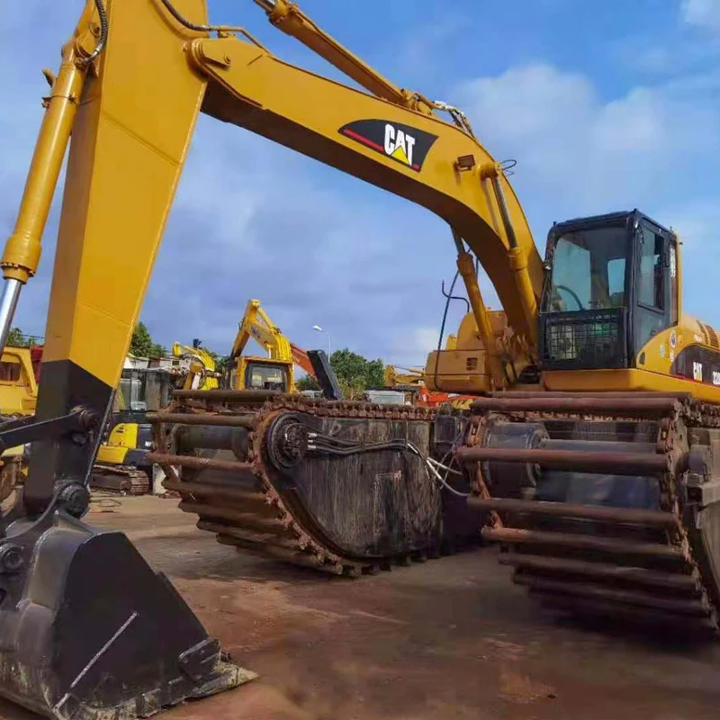 Used Amphibious Excavator Dredger CAT 320, CAT 320C 320CL 320D 320D2 Excavator, River Sand Dredging Machine Pontoon Boat Sides