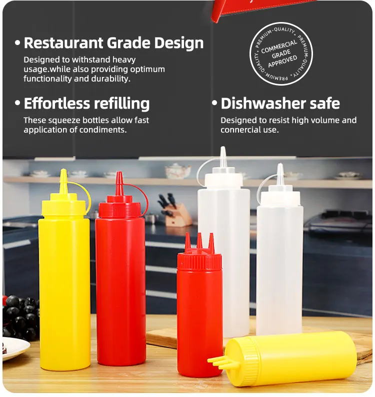 Food grade custom logo restaurant chilli ketchup dispenser bottles 16 oz FIFO plastic sauce condiment squeeze bottle factory