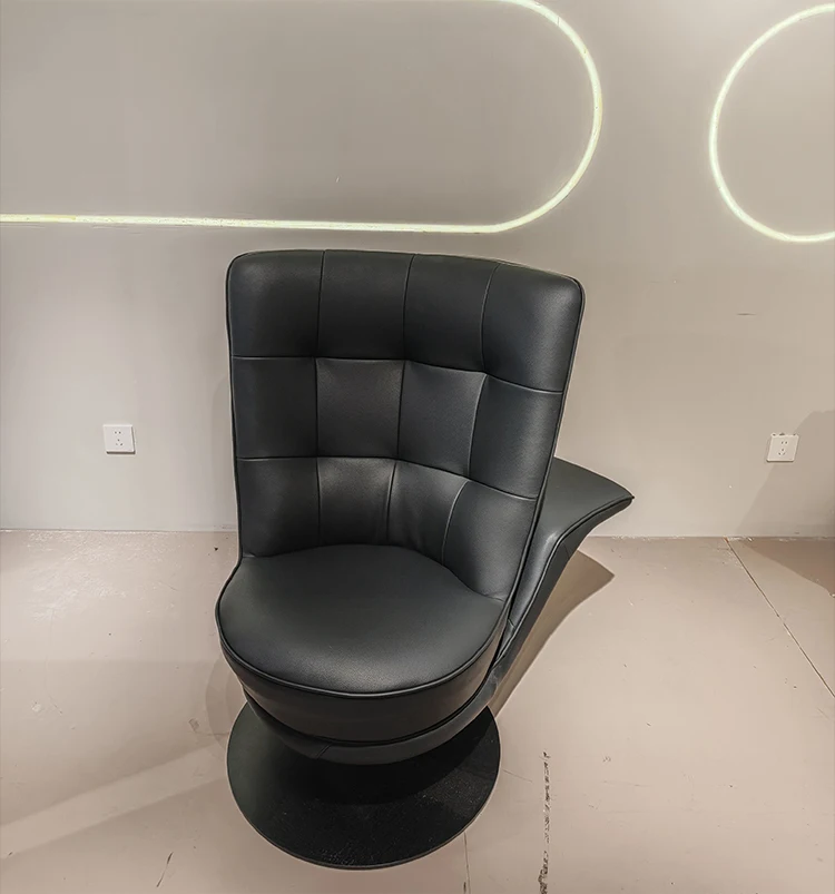 Midcentury Luxurious Metal Leather Armchair Revolving Backrest Chaise Lounge Modern Home Furniture Living Room Hotel Reception