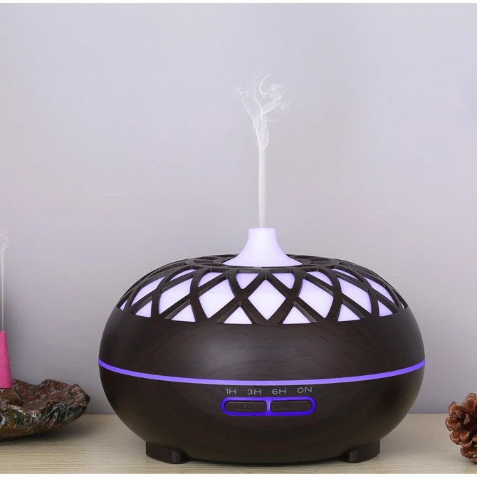 Hollow Wood Air Humidifier and Essential Oil Diffuser Dark with RGB