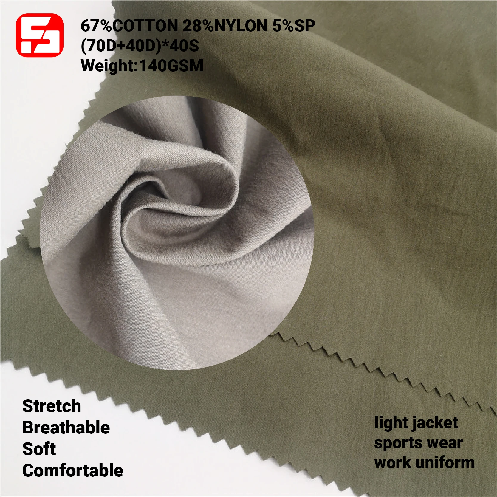 Wholesale 40S Plain White Nylon Spandex 4 Way Stretch Fabric Online Cotton Blend Material for Jacket