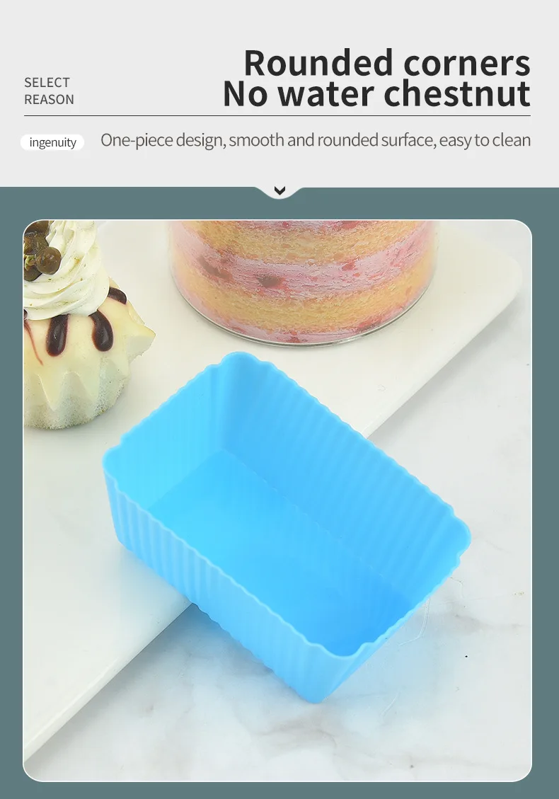 Reusable Rectangle Shape Silicone Baking Cups Standard Colorful Silicone Cake Mold for Tools manufacture
