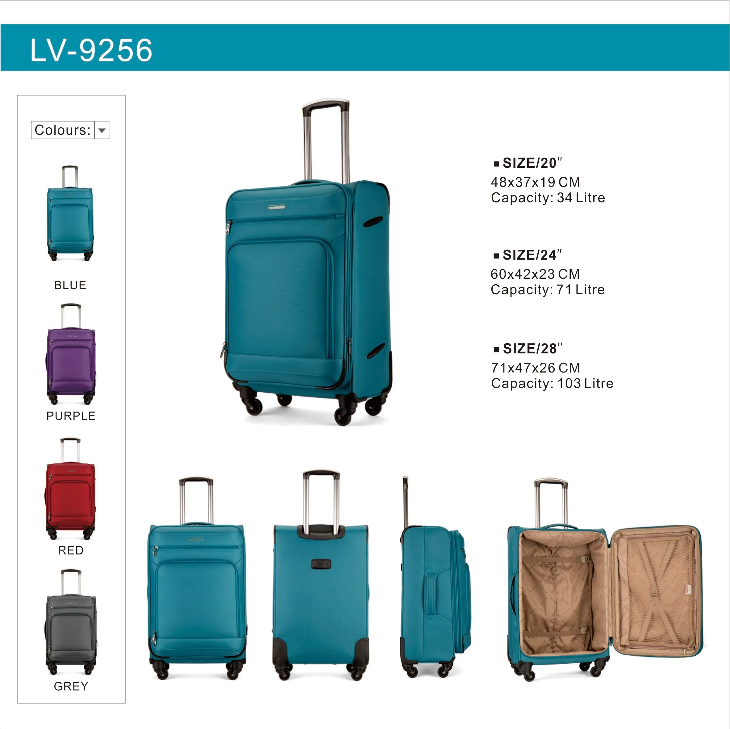 Custom Boarding Spinner Travel  Fabric Soft Luggage TSA Polyester 20 24 28inch  3 Pieces  Set Trolley Ride on Luggage