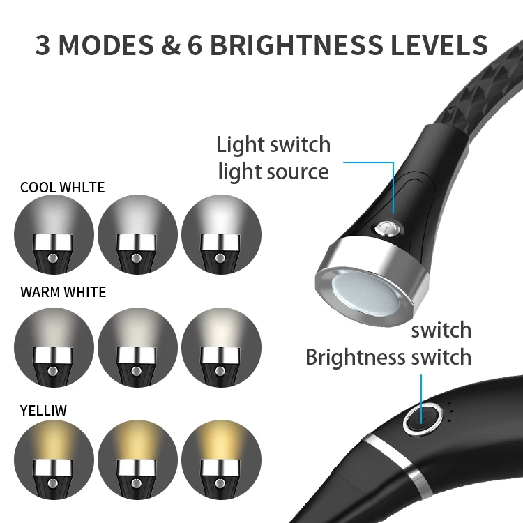 Bed 3 Colors 6 Brightness Levels Bendable Arms LED Neck Reading Light for  Reading - China LED Neck Reading Light for Reading, Temperatures Small Reading  Lights