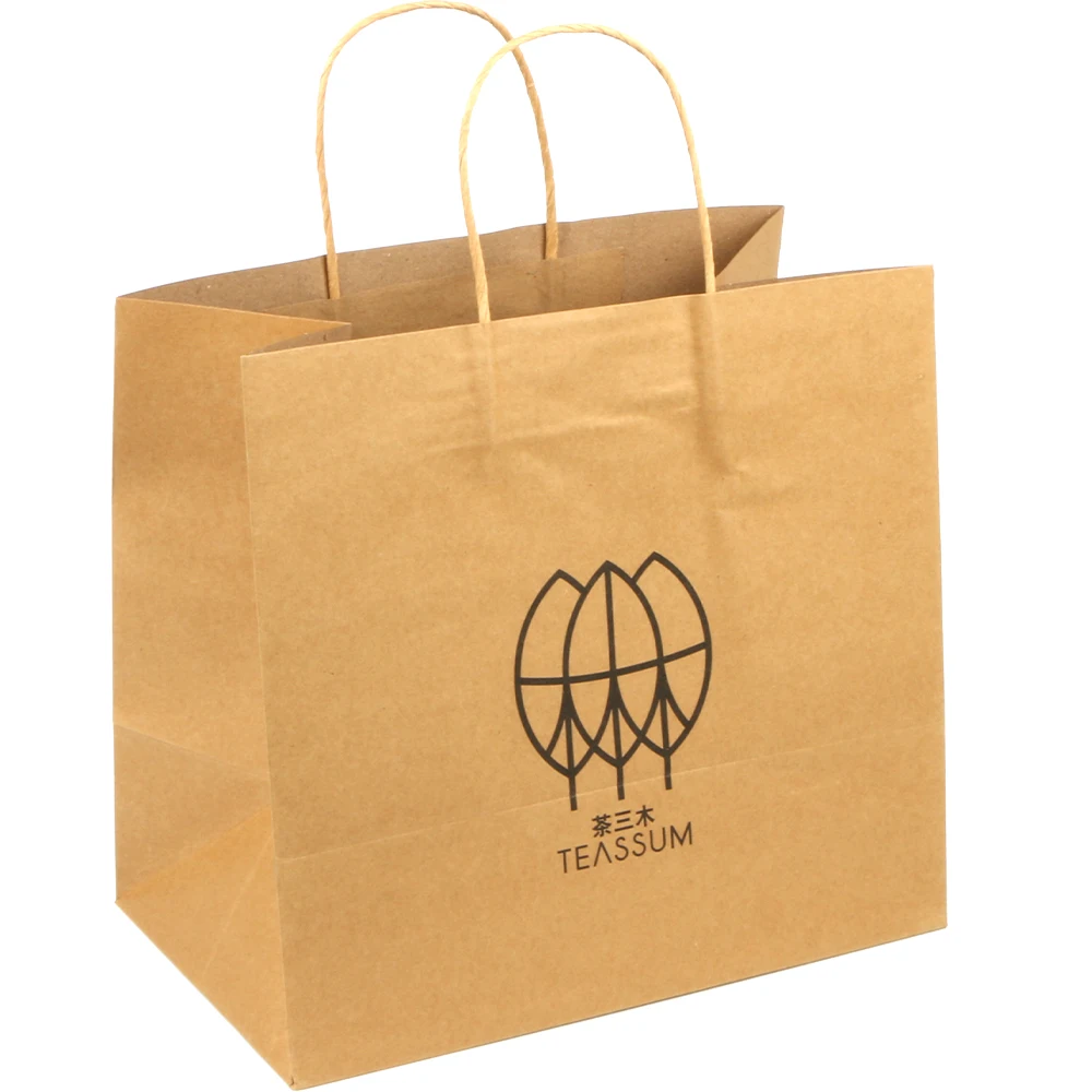 Customized wholesale Disposable recyclable Restaurant takeout food grade shopping paper bag with handle