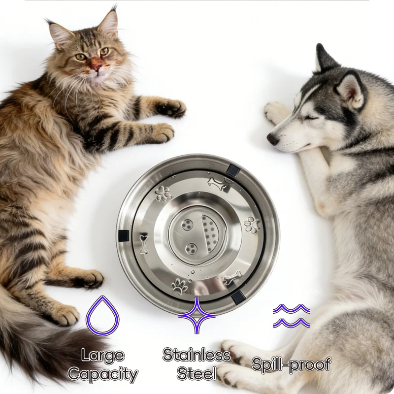 3L Stainless Steel Portable Pet Water Fountain Bowl for Dogs & Cats Non-Slip Leak Proof Waterproof Manual Operation