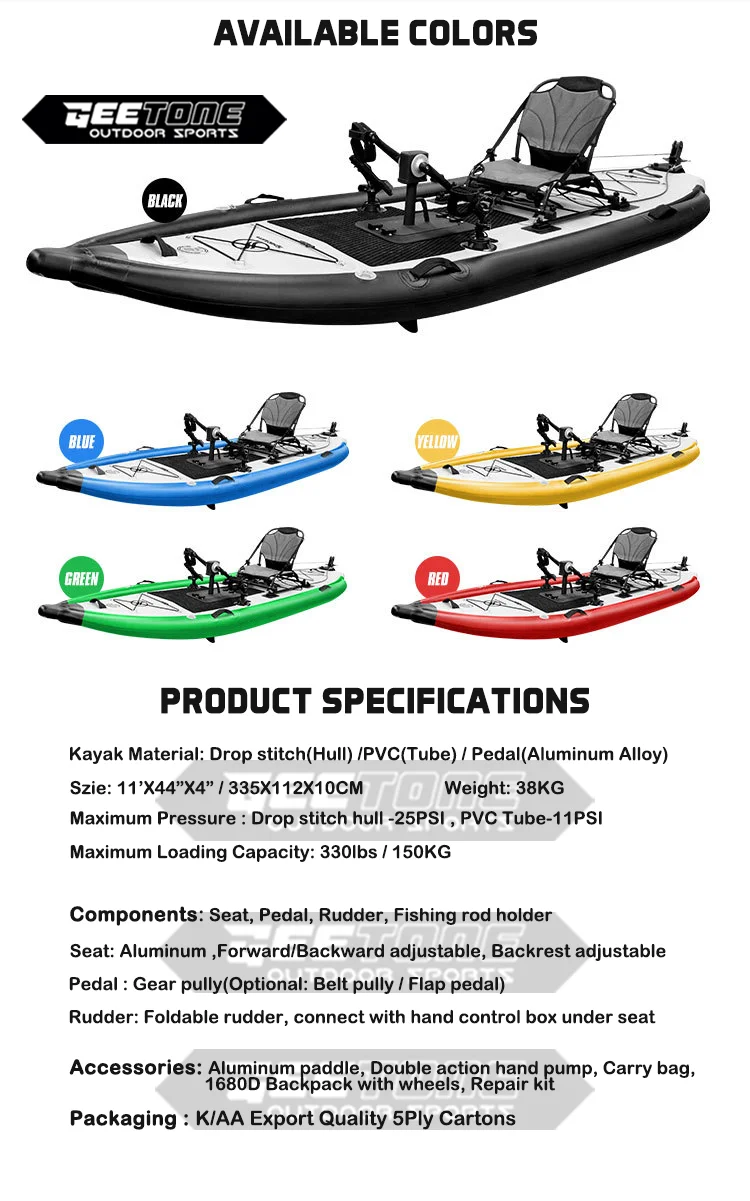 Geetone Pedal Flap Kayak Inflatable Reinforced Pvc 1000d Drop Stitch