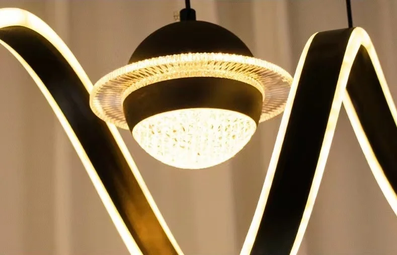 Low Ceilings Rectangle Pendant Light Modern Restaurant Hanging Lamps Kitchen Dining Wave Shape Minimalist Led Chandelier