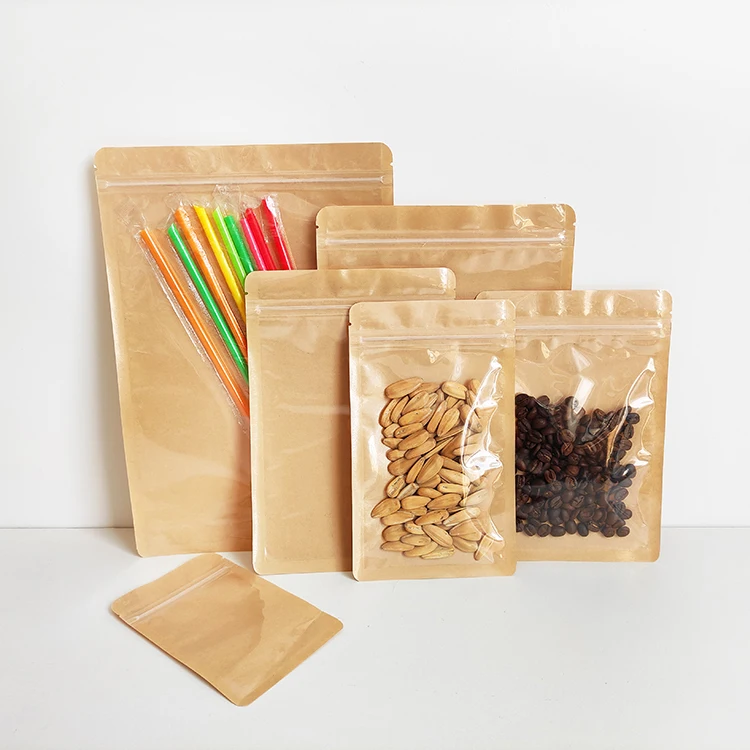 12x20cm Full clear Front Side Seal Kraft Paper Zip Lock Pouch Resealable  Food Packaging Kraft Bags