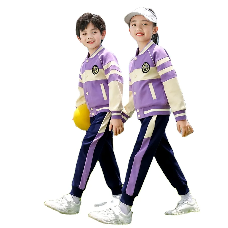 Spring Children Track Suit for School Custom Made Purple Cotton Kindergarten Primary School Wear Tracksuit